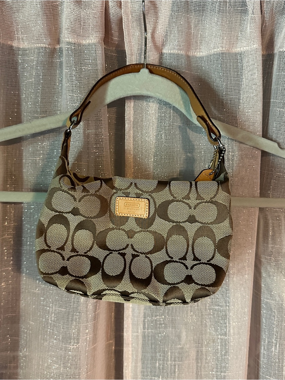 Coach Monogram Canvas Shoulder Bag in Brown and Tan